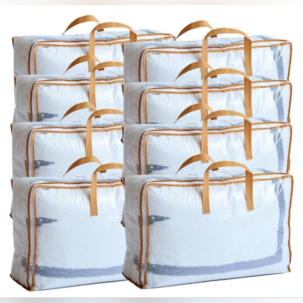 Tuza 8 Pack 45L Clear Zippered Storage Bag, Folding Moving Comforter Storage Bag
